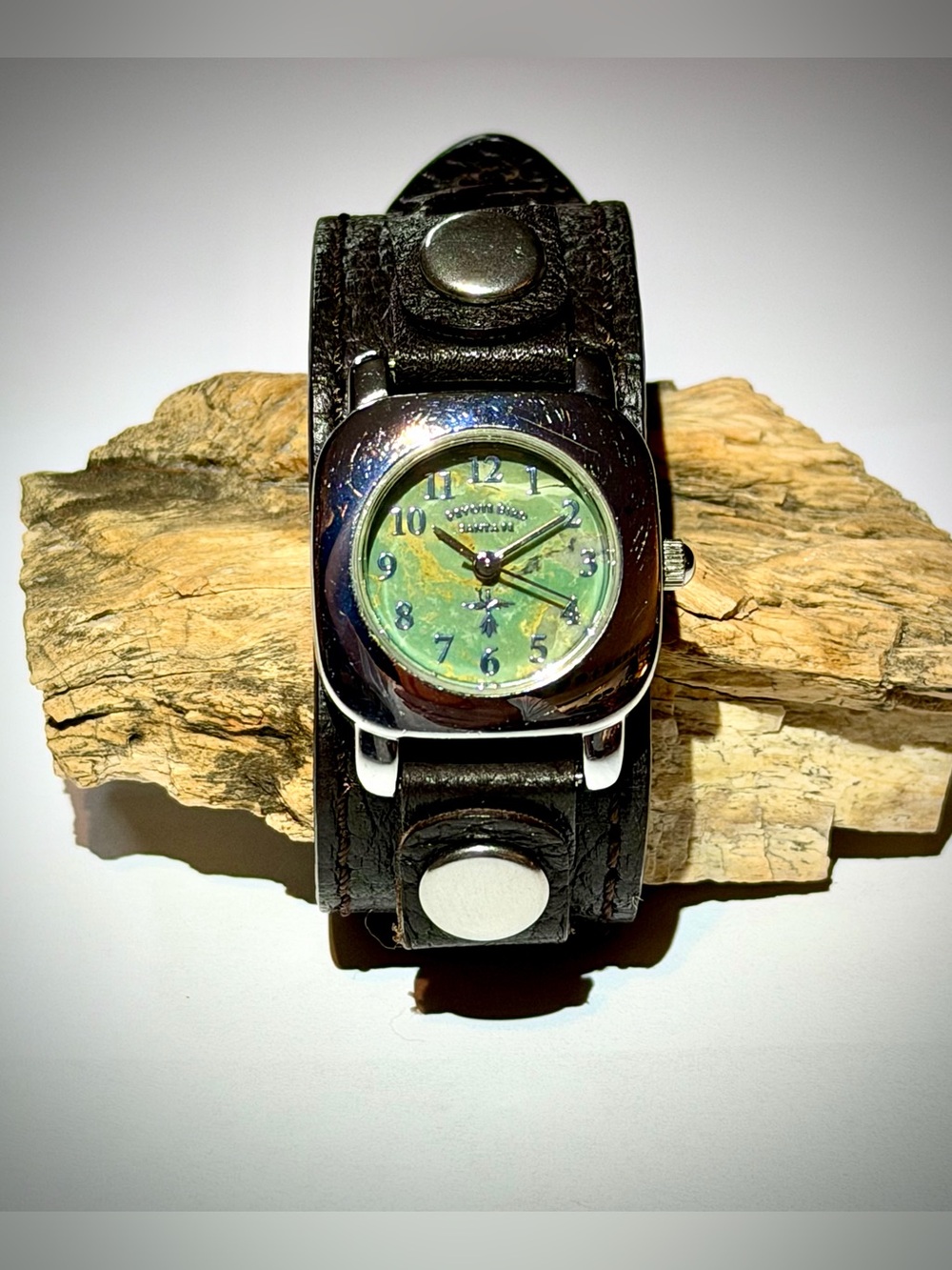 Vintage Peyote Bird Designs Watch, leather strap, Made in Santa Fe New Mexico